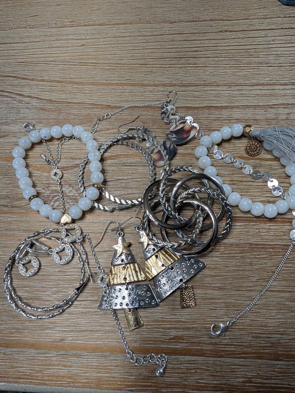 Bracelet Hoop Earrings French Hook Earrings Matching Set Silver Bundle